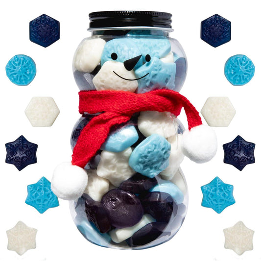 Snowflake Gummy Candy Treat | Decorative Holiday Candy in Snowman Jar | Delight Snowman Candy Jar Gift for Christmas