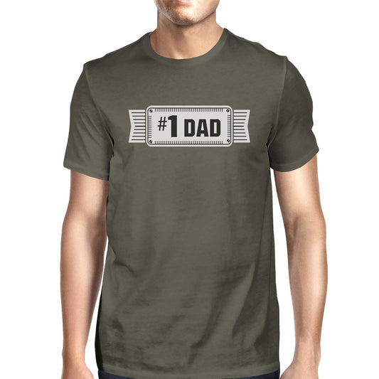 #1 Dad Mens Dark Gray Round Neck Unique Design Tee Funny Dad Gifts