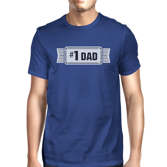 #1 Dad Mens Blue Cotton T-Shirt Vintage Design Graphic Tee For Dad